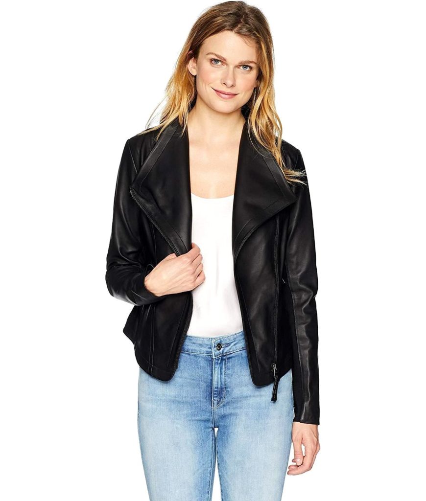 Pina-L Fitted Sleek Leather Jacket in Black